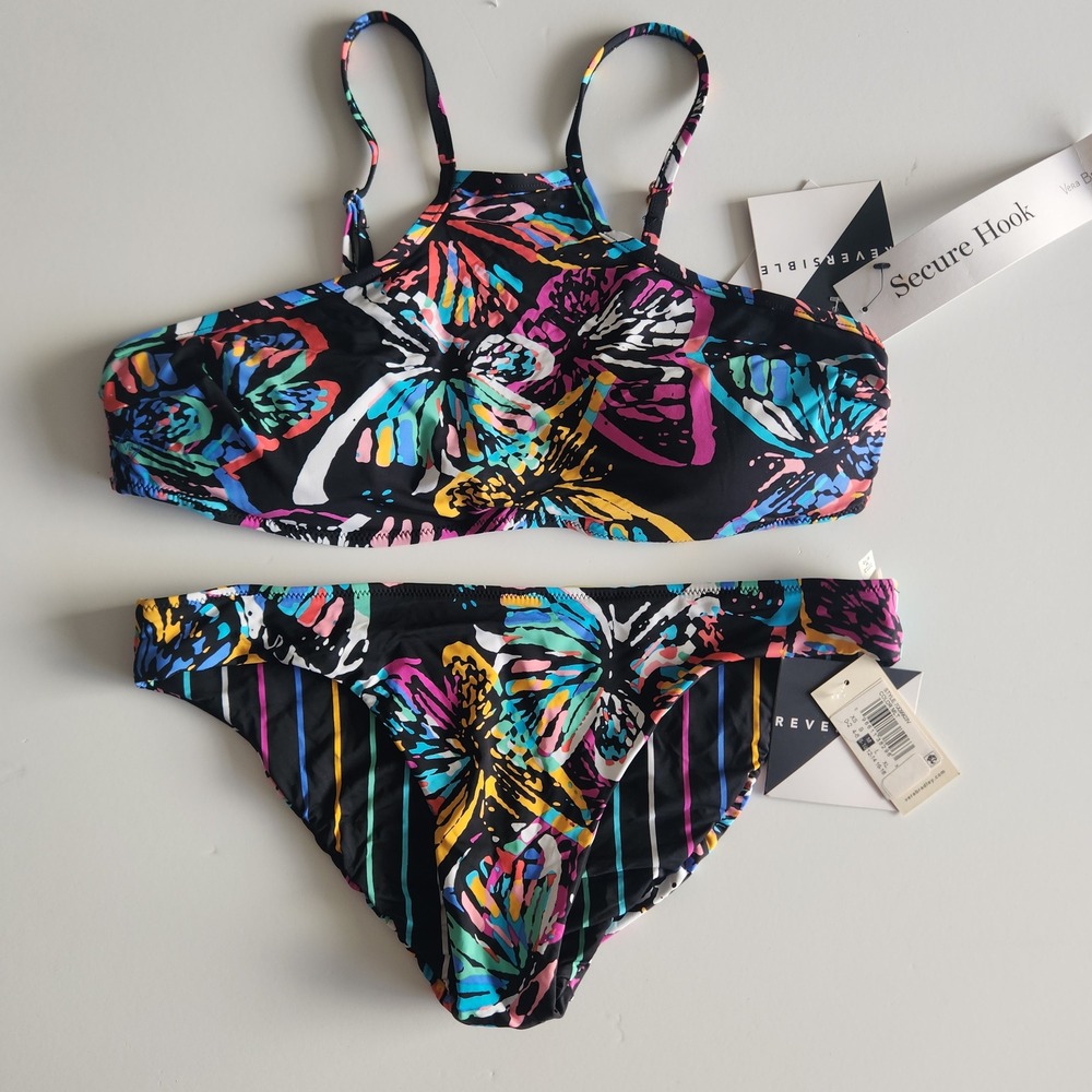 $130 NWT Vera Bradley Reversible Bikini Set High Neck Butterfly Multi XL/M